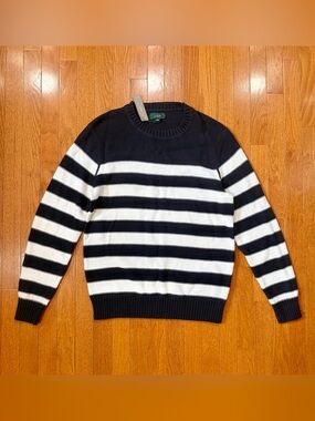 NWT J.Crew Men’s Medium Oarsman Cotton Striped Sweater Navy White Nautical New